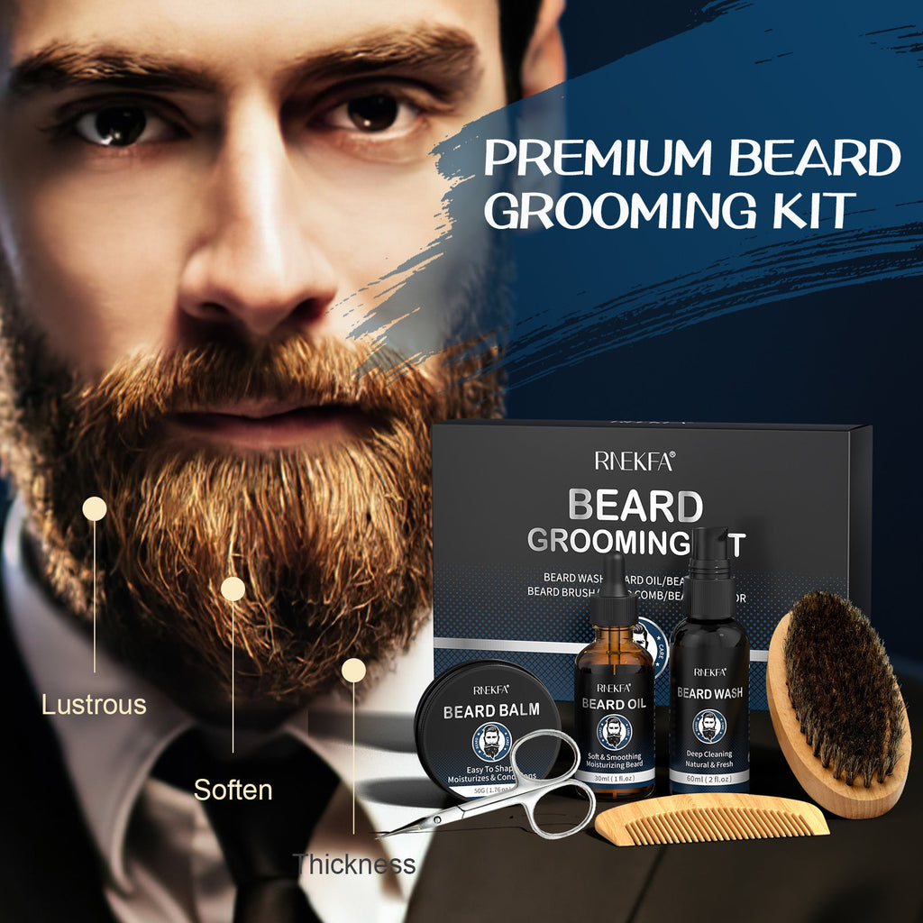 Complete Beard Grooming Kit for Men – Oil, Balm, Brush, Comb & Scissors Set