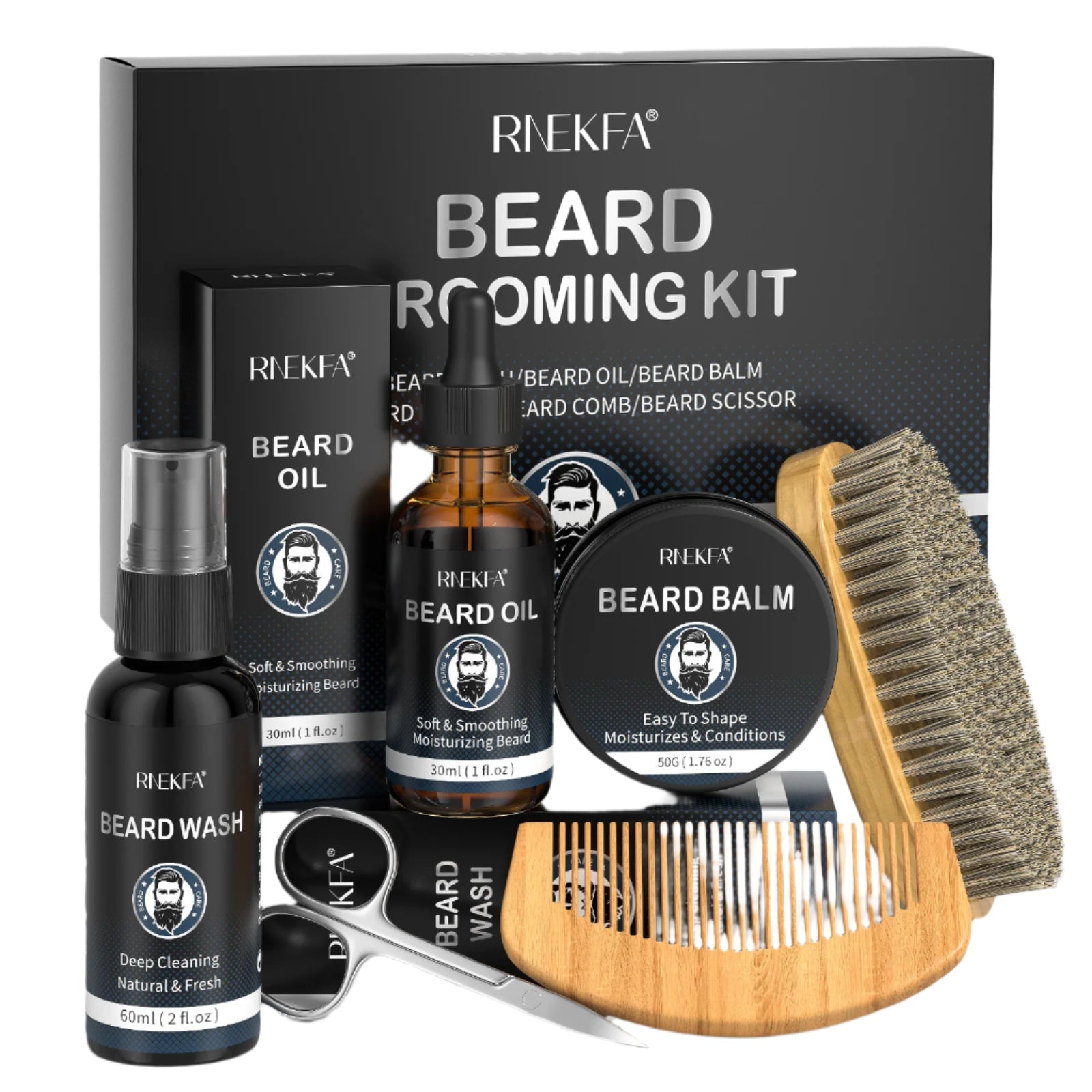 Complete Beard Grooming Kit for Men – Oil, Balm, Brush, Comb & Scissors Set