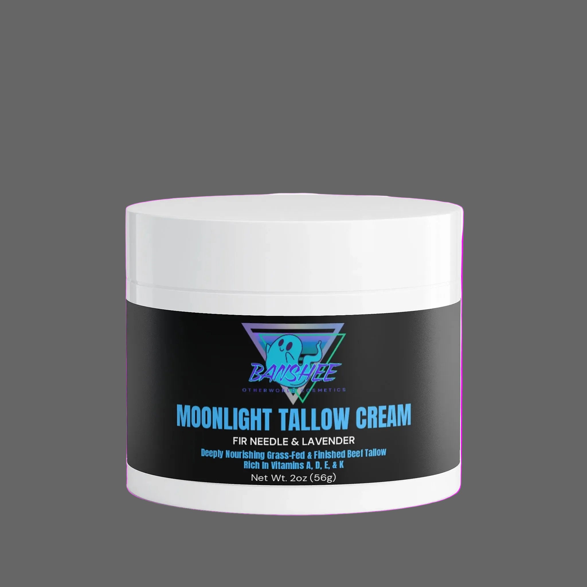 Jar of Moonlight Tallow Cream with a black label on a white background