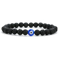 Natural Stone Bead Bracelet — Lava Rock, Black Agate & White Turquoise