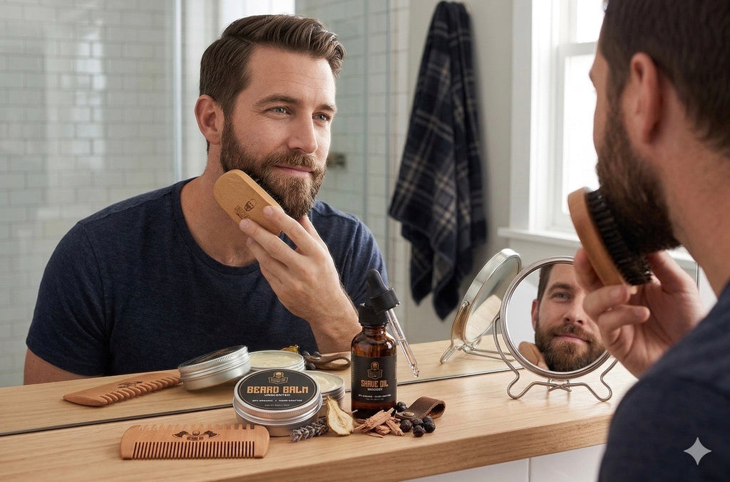 Organic Beard Growth & Grooming Kit – USDA Certified Beard Oil, Balm, Boar Hair Brush & Wood Comb