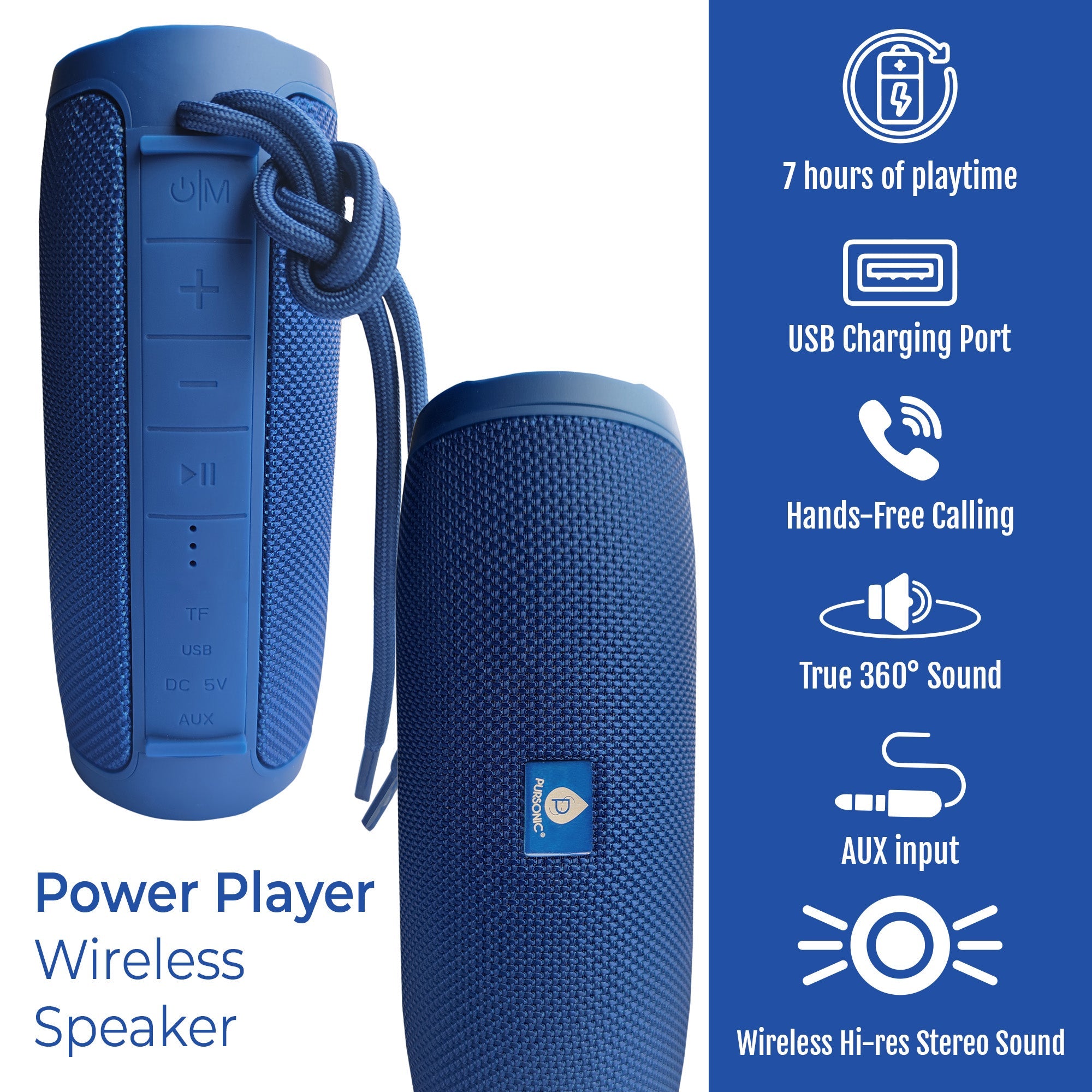 Peak 360° Hi-Res Wireless Speaker — 7-Hour Playtime, Hands-Free & Multi-Input