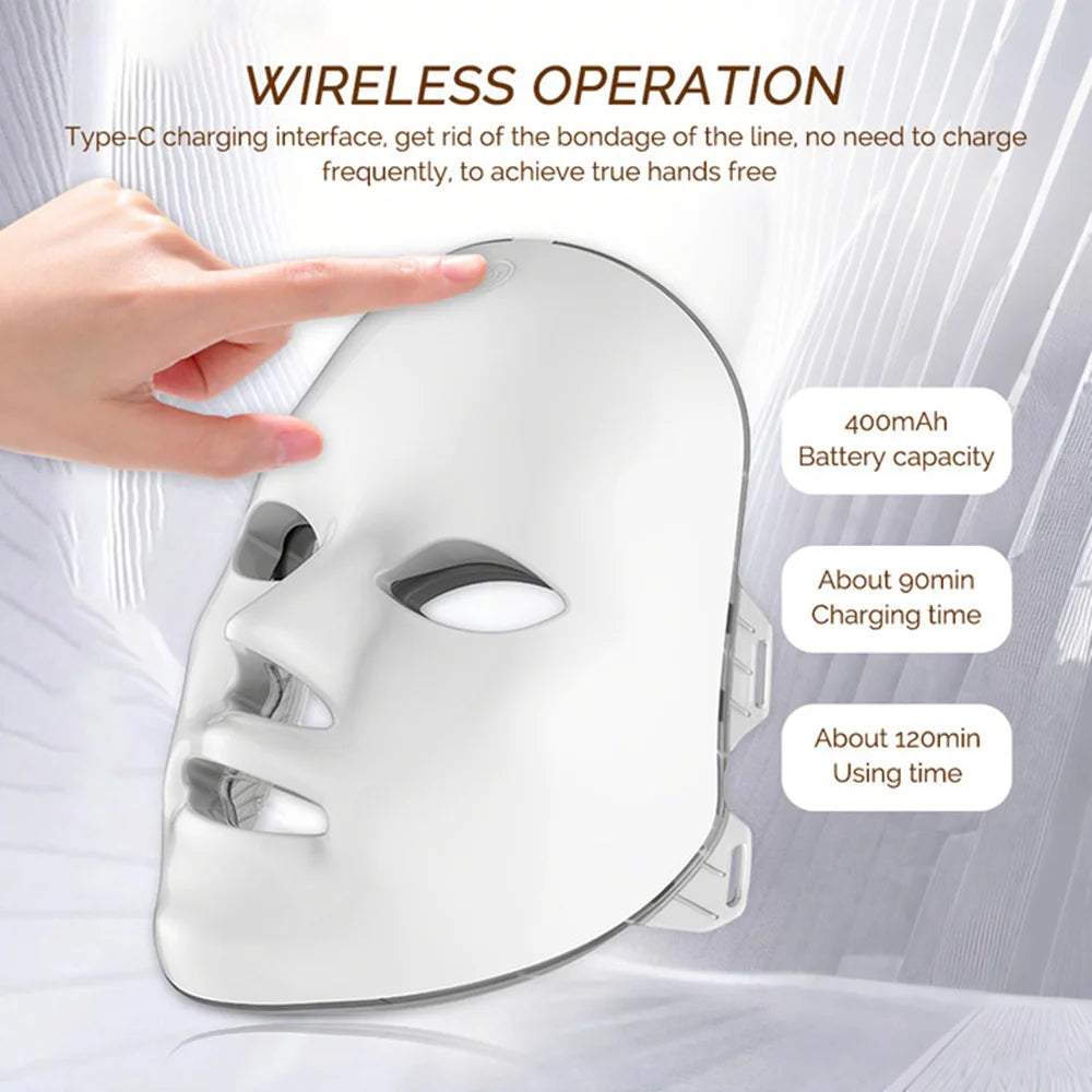 Wireless 7-Color LED Face Mask – Light Therapy for Anti-Aging & Acne