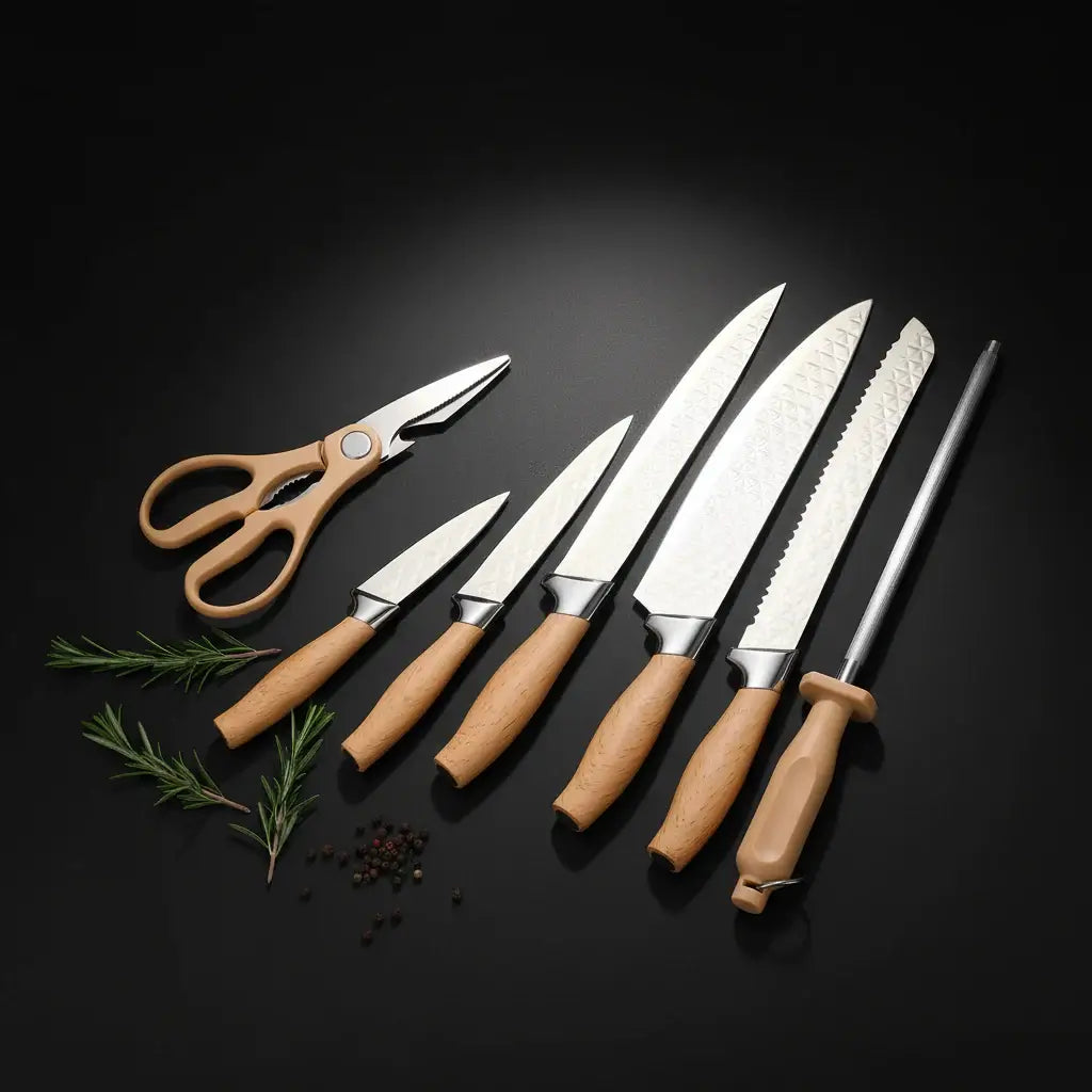 7-Piece Stainless Steel Chef Knife Set — Non-Stick Blades with Storage Case & Scissors