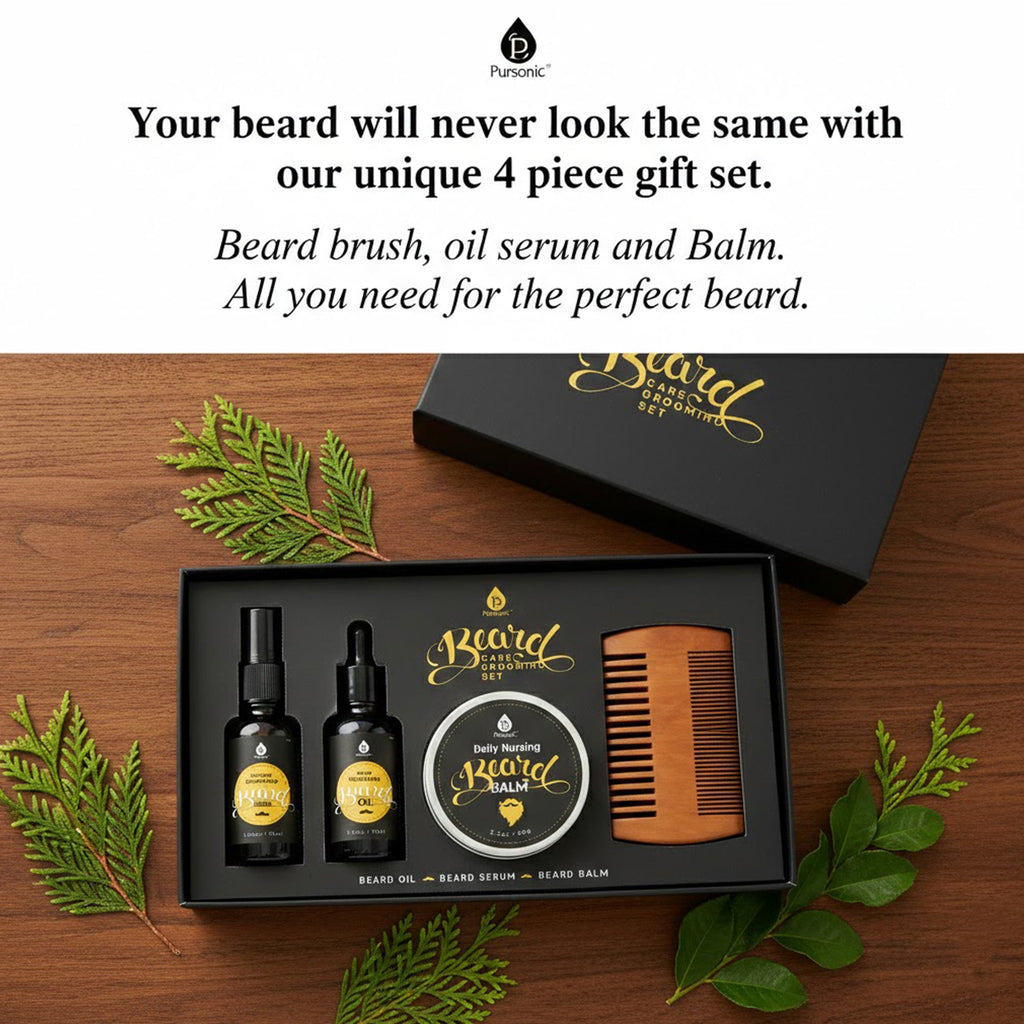 Father's Day Beard Care Grooming Kit – Premium 4-Piece Set (Oil, Balm, Serum & Comb)