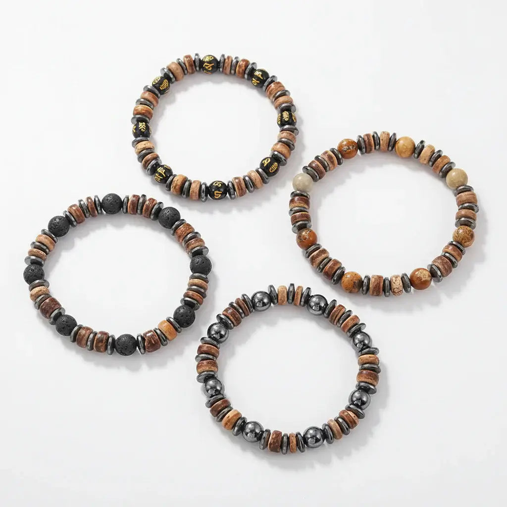 Coconut Shell Bracelet for Men — Bohemian Tribal Wooden Beaded Wristband