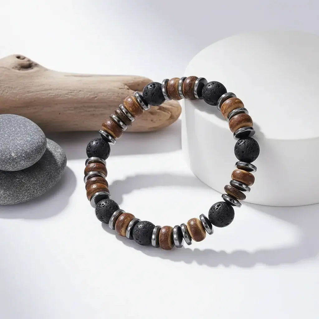 Coconut Shell Bracelet for Men — Bohemian Tribal Wooden Beaded Wristband