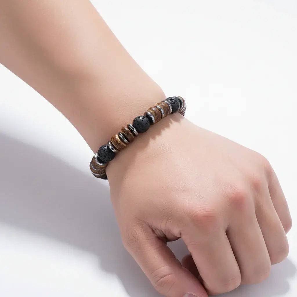 Coconut Shell Bracelet for Men — Bohemian Tribal Wooden Beaded Wristband