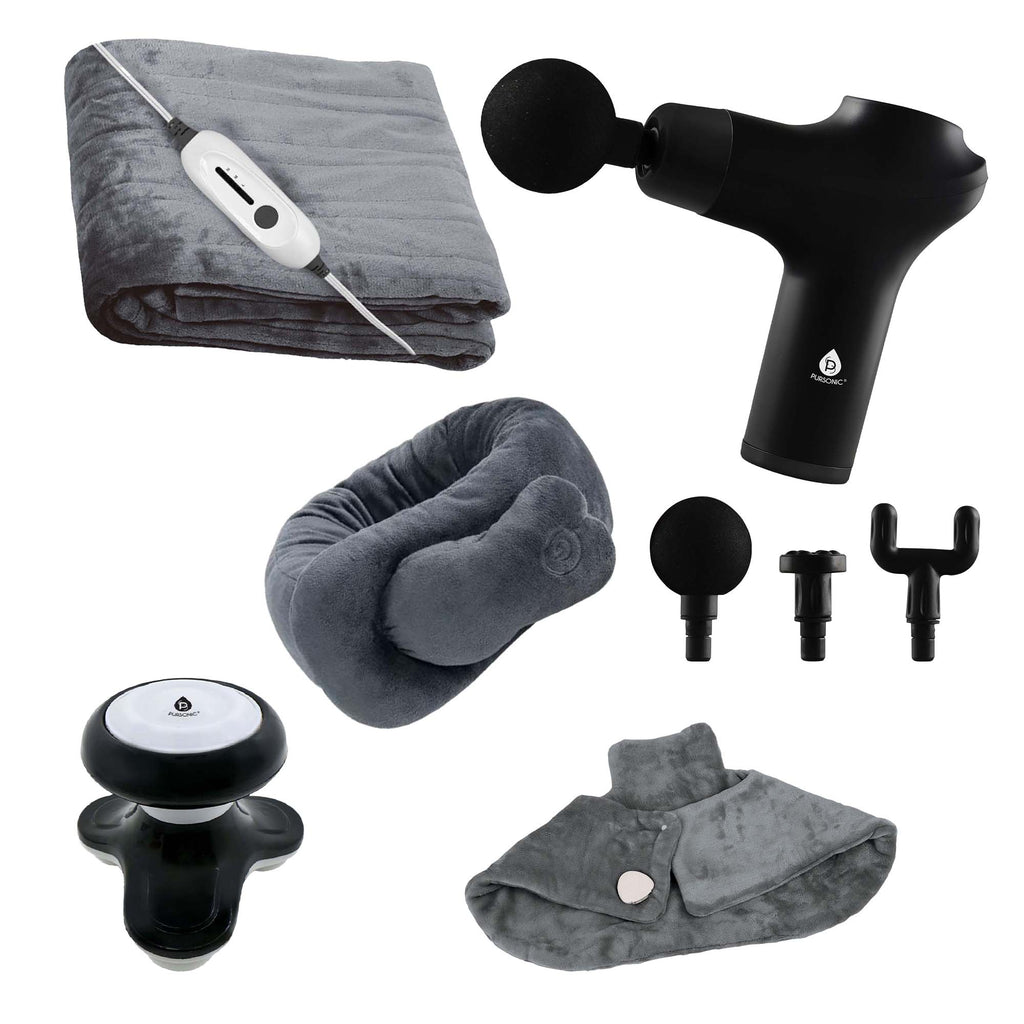 Pursonic Cozy Comfort & Relaxation Bundle — 5-Piece Heated Blanket & Massager Gift Set