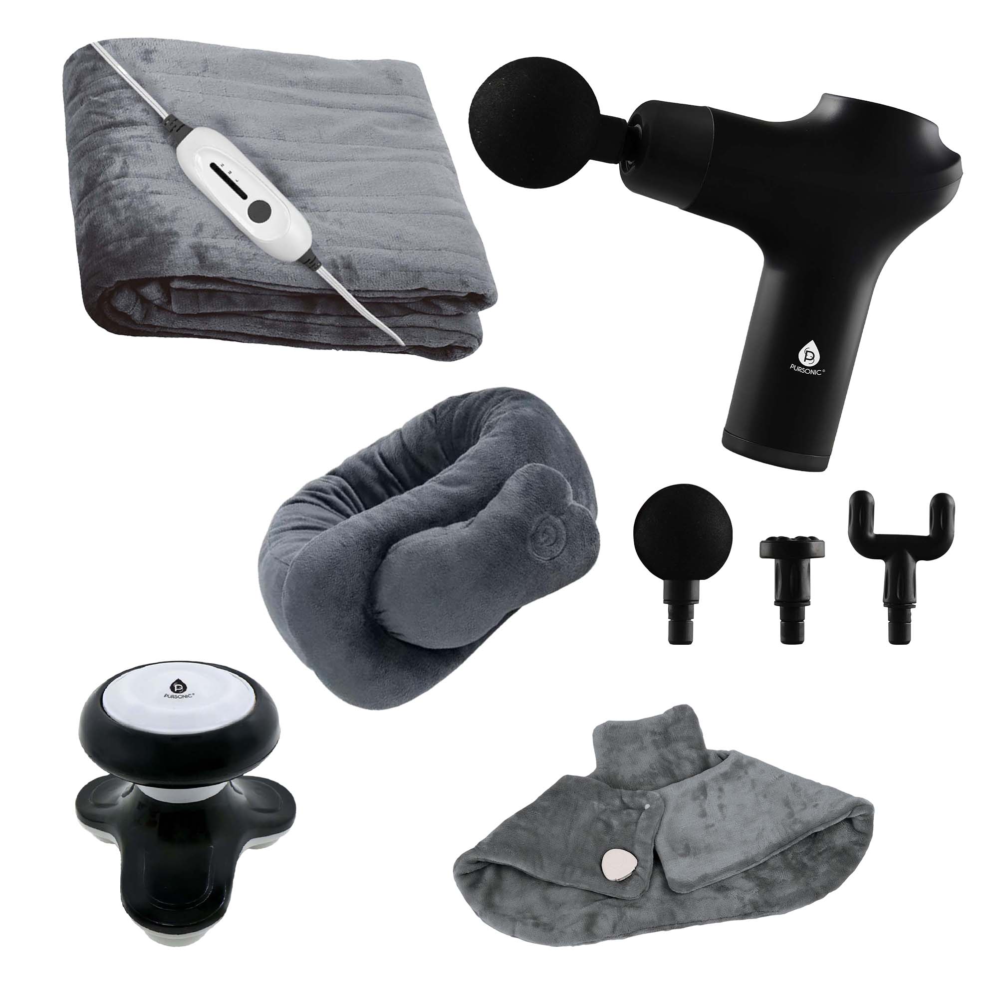 Pursonic Cozy Comfort & Relaxation Bundle — 5-Piece Heated Blanket & Massager Gift Set