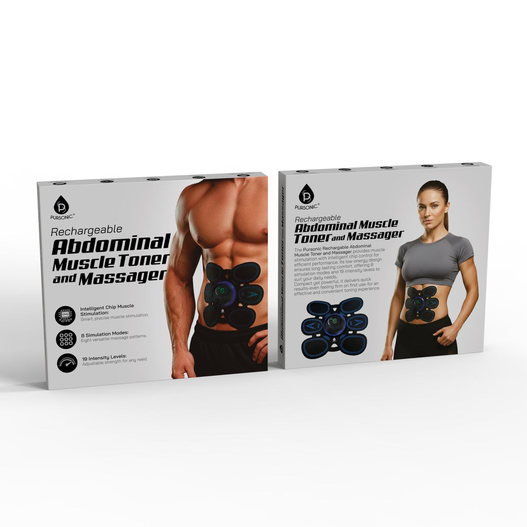 Rechargeable Core Toner & Muscle Massager — 8 Modes, 19 Intensity Levels for Home & Gym