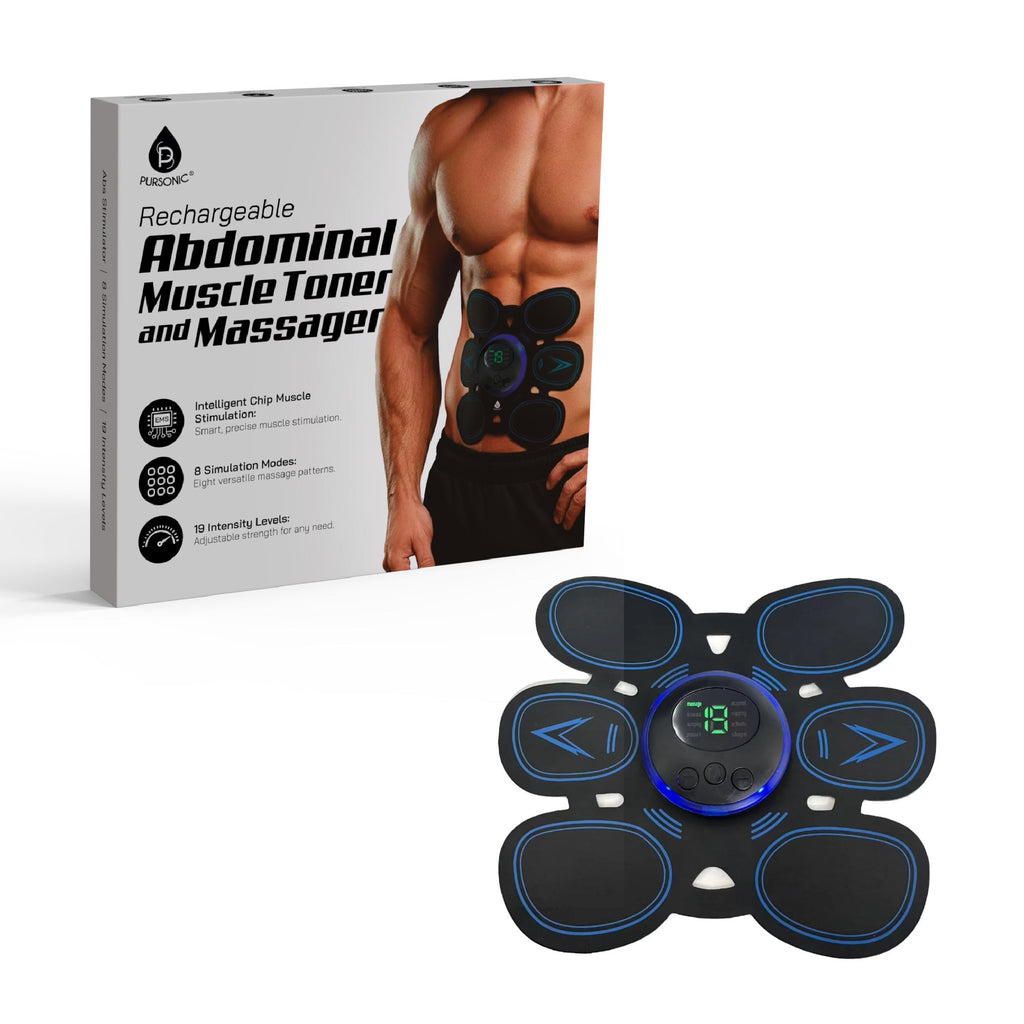 Rechargeable Core Toner & Muscle Massager — 8 Modes, 19 Intensity Levels for Home & Gym