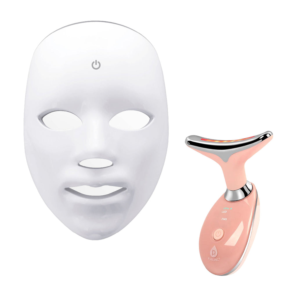 LED Glow Set — 7-in-1 LED Light Therapy Face Mask + 7-in-1 LED Face & Neck Sculpting Wand
