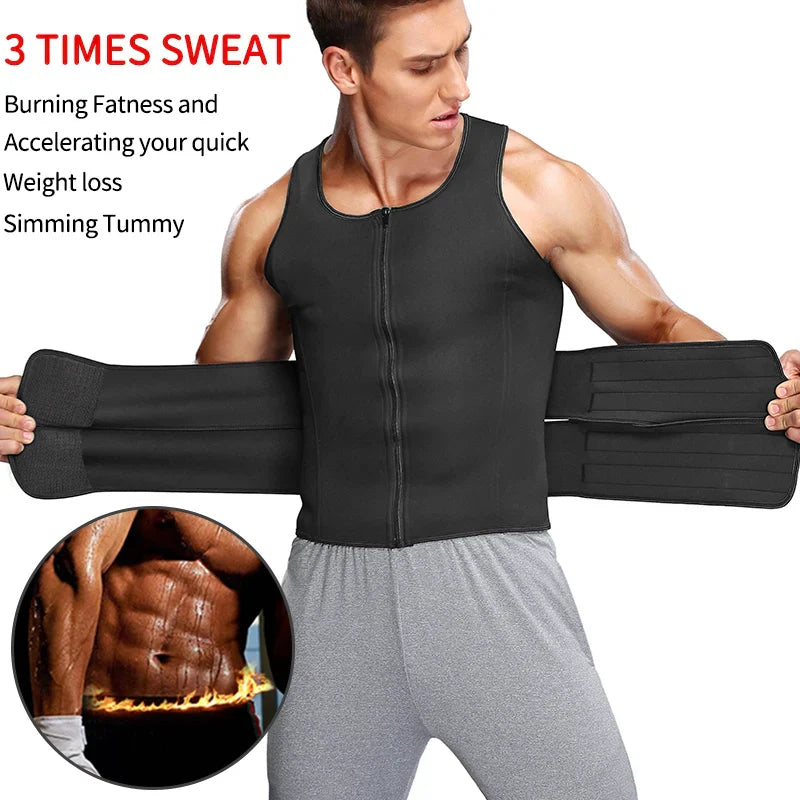 Men's Sauna Waist Trainer Vest — Neoprene Body Shaper with Steel Bone Support