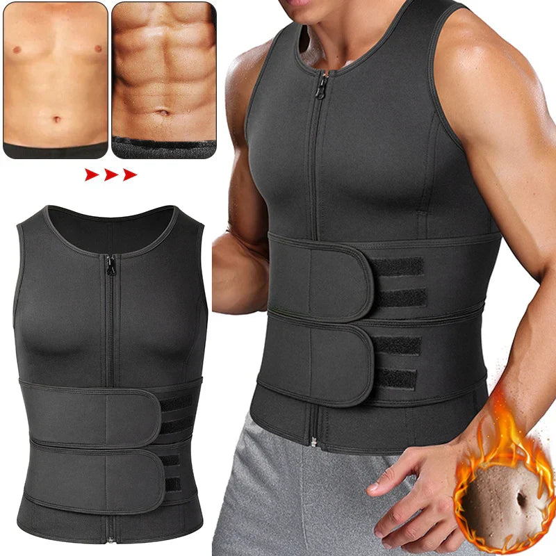 Men's Sauna Waist Trainer Vest — Neoprene Body Shaper with Steel Bone Support
