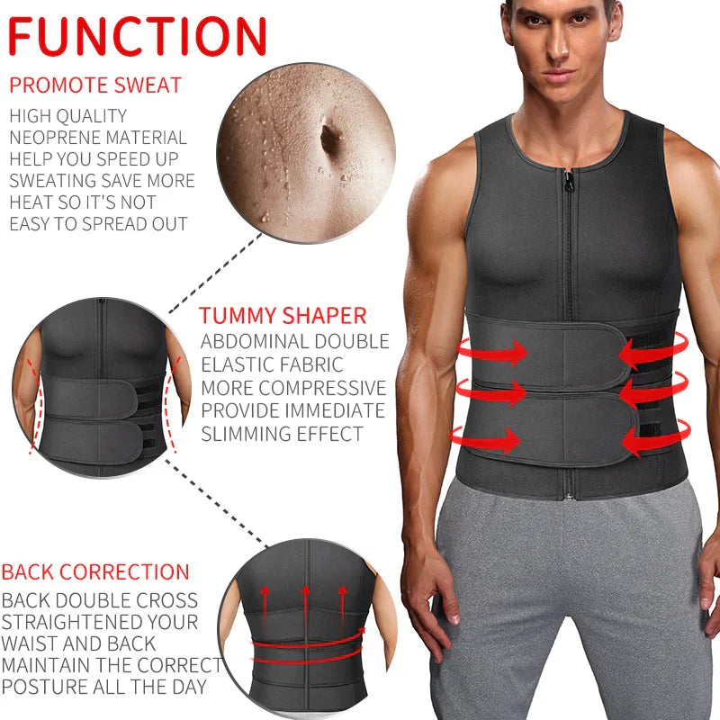Men's Sauna Waist Trainer Vest — Neoprene Body Shaper with Steel Bone Support