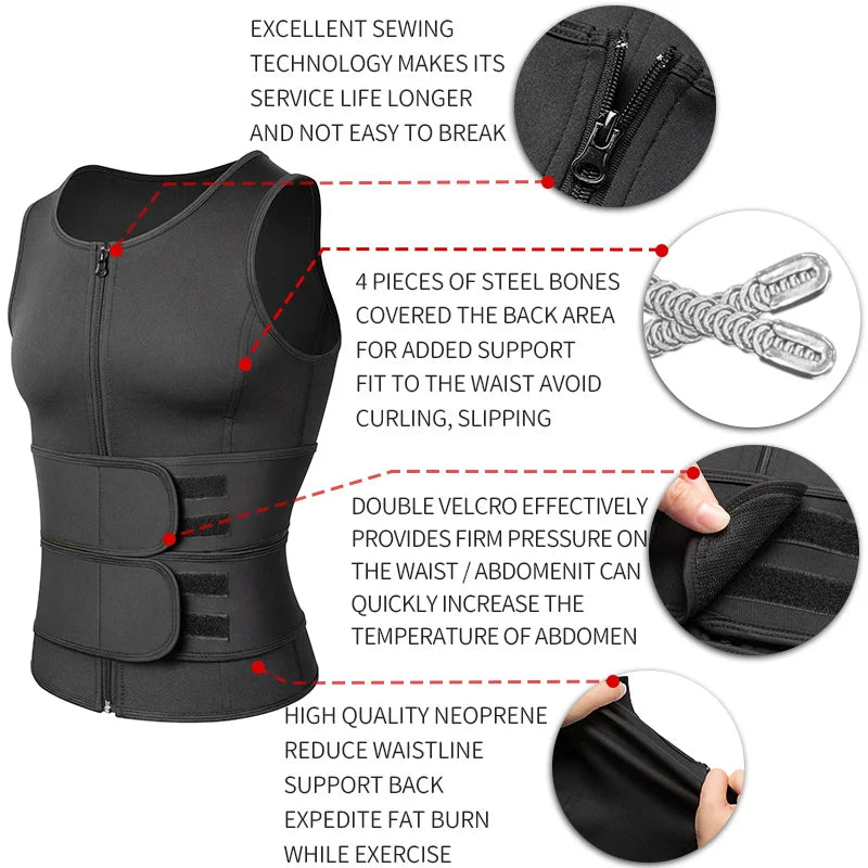 Men's Sauna Waist Trainer Vest — Neoprene Body Shaper with Steel Bone Support