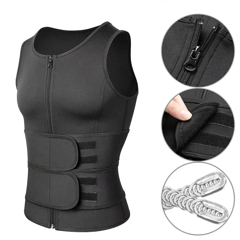 Men's Sauna Waist Trainer Vest — Neoprene Body Shaper with Steel Bone Support