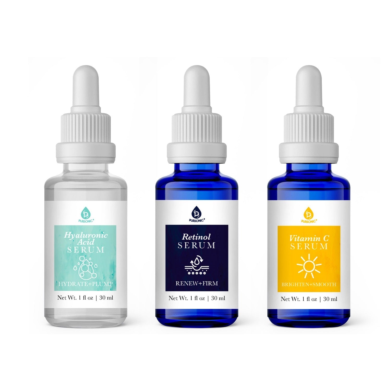Anti-Aging Serum Trio | Vitamin C, Retinol & Hyaluronic Acid Set