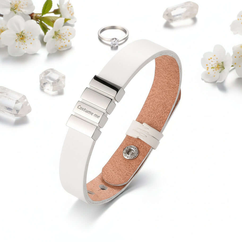 Personalized Men's Leather Bracelet — Custom Engraved Name Beads
