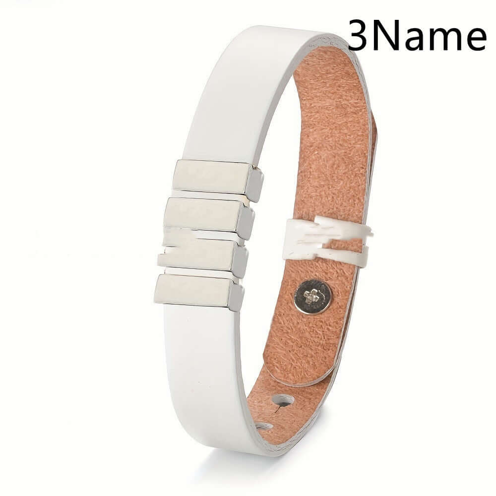 Personalized Men's Leather Bracelet — Custom Engraved Name Beads