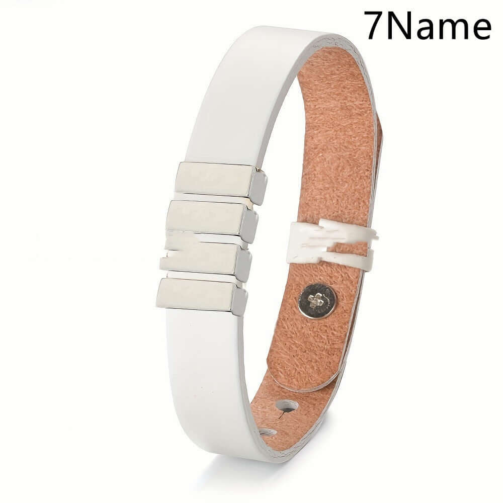 Personalized Men's Leather Bracelet — Custom Engraved Name Beads