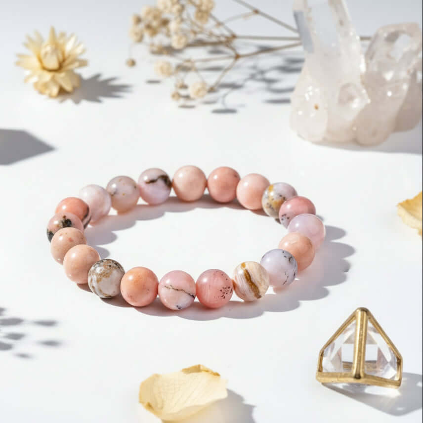 Peruvian Pink Opal Healing Bracelet — Rare Andean Crystal, Hand-Selected Natural Stone