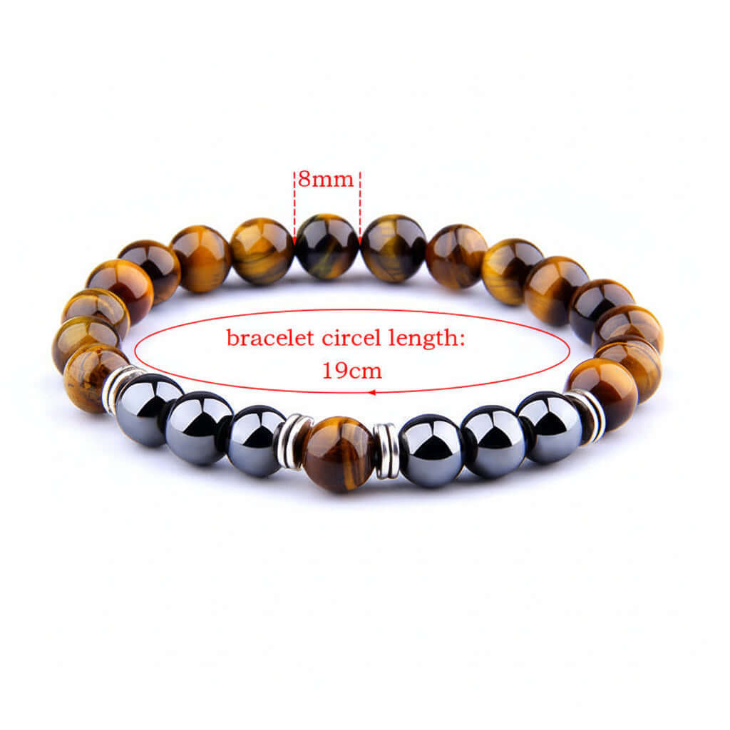 Tiger Eye & Hematite Stone Bracelet — Natural Gemstone, Elastic & Unisex