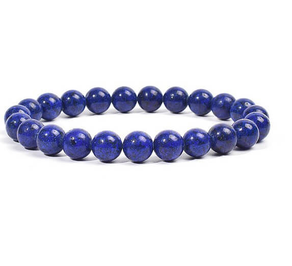 Blue beaded bracelet on a white background