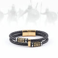 Viking Rune Leather Bracelet — Braided Stainless Steel Norse Bracelet with Wooden Gift Box