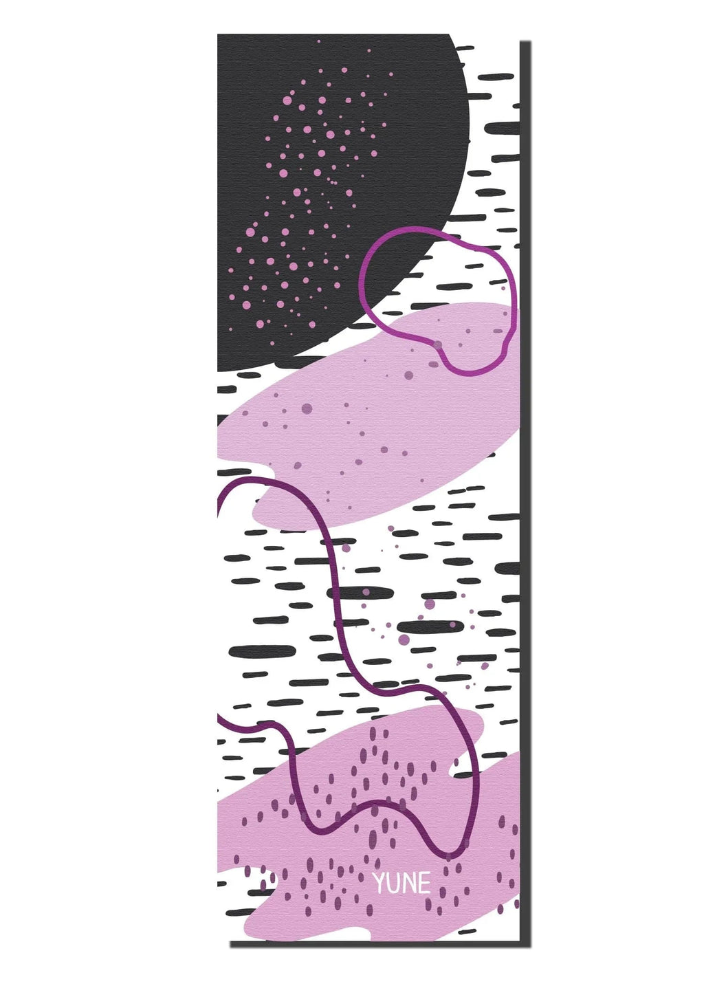 Abstract design with pink and black shapes on a white background