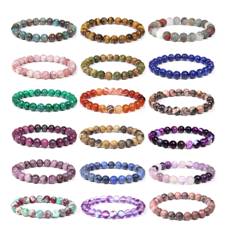 Natural Gemstone Chakra Bracelet – 8mm Crystal Healing Beaded Jewelry