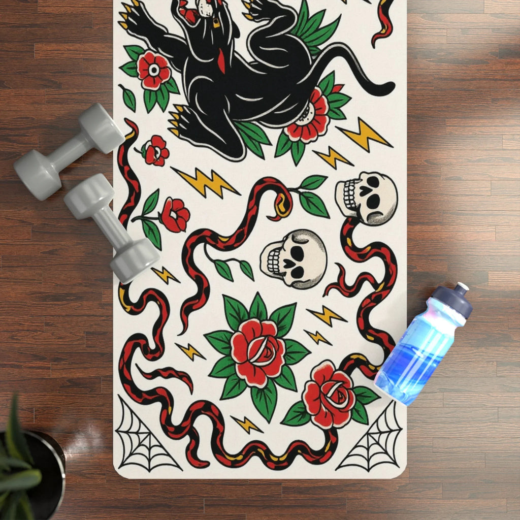 Tattoo Black Cat Yoga Mat – 3mm Microfiber Suede Non-Slip Mat