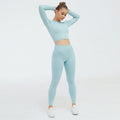 2-Piece Ribbed Yoga Set | Long Sleeve Crop Top & Seamless Leggings